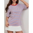 thumbnail image 6 of Komoo Women Oversized Striped T-Shirt Short Sleeve Crewneck Basic Shirt 2024 Fashion Summer Tee, 6 of 7