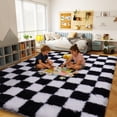 thumbnail image 2 of ZENELESS 8x10 Fluffy Rug for Living Room,Black and White Checkered Shaggy Soft Anti-Skid High Pile Carpet for Boys Girls Teen Room Dorm Home Decor, 2 of 7