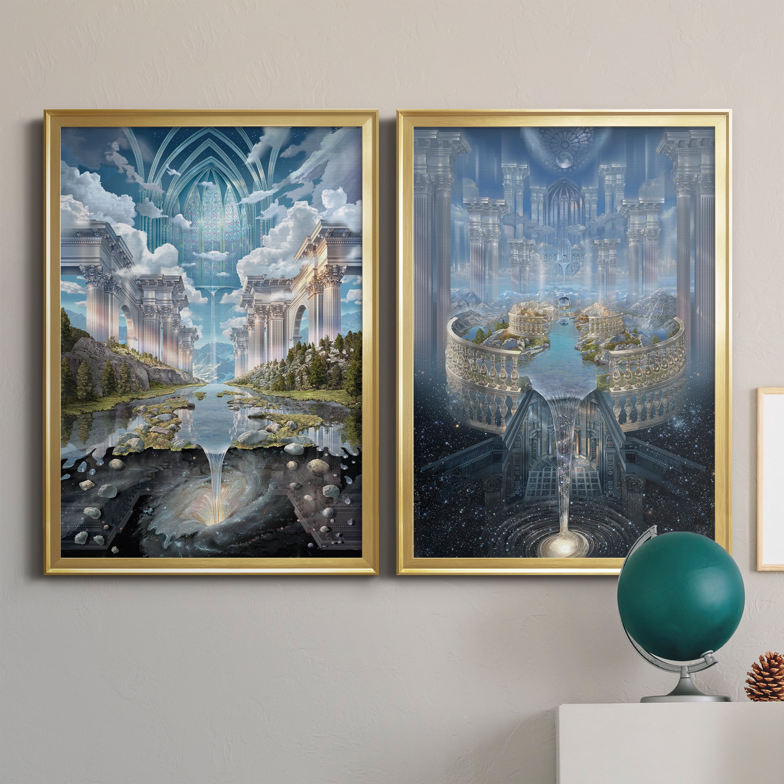 2 Piece Set Genesis II Premium Framed Canvas - Ready to Hang - 26.5 x 36.5 Each - Gold Frame