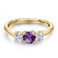 thumbnail image 3 of Gem Stone King 10K Yellow Gold Purple Amethyst and Lab Grown Diamond Engagement Ring for Women | 1.02 Cttw | Round 5MM | Gemstone February Birthstone | Size 7, 3 of 6