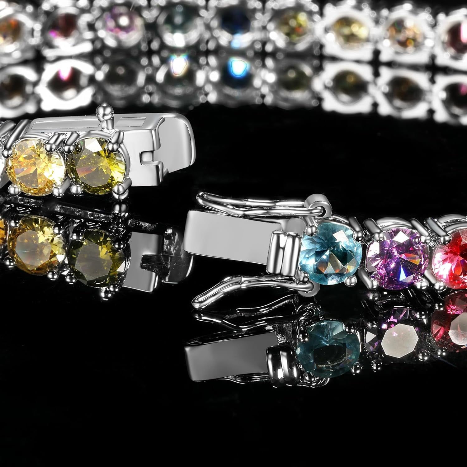 GEMSME Women Bracelet 18K White Gold Plated 5.0 Round Colorful Cubic Zirconia Classic Tennis Bracelet for Women Men 6.5 Inch