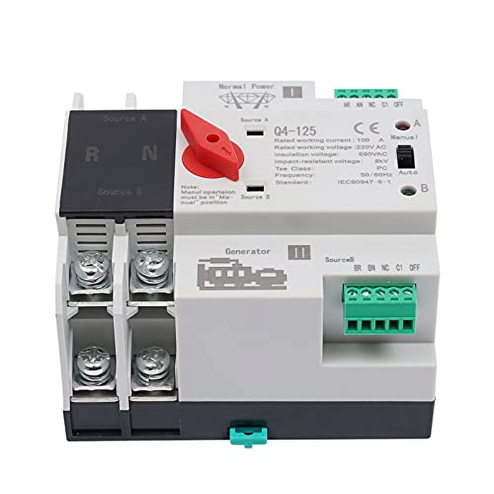 110V Dual Power Automatic Transfer Switch Dual Power Generator Changeover Switch 100A 2P