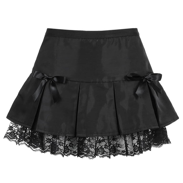 KOMOO Women Pleated Mini Skirt Lace Up Gothic Plaid Ruffle Short