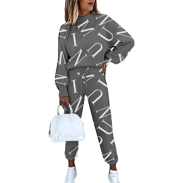 Innerwin Sweatsuits Tie Dye Ladies Jogger Set Jogging Crew Neck Elastic Waist Two Piece Outfit Gray L
