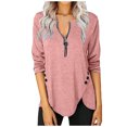 thumbnail image 1 of Moda Mujer Casual Cremallera Botones largos Cuello en V Manga Pullove Blusa sólida Fridja hkj3557, 1 of 5