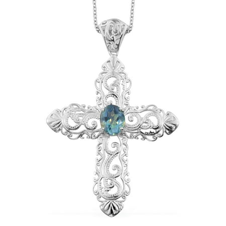 Quartz Cross (Twilight Mystic Quartz Platinum Cross Pendant With Stainless Steel Magnetic Clasp Chain 20