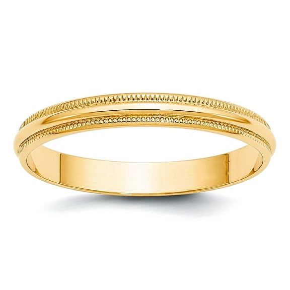 14k Yellow Gold Solid Polished Lightweight 3mm Ltw Milgrain Half Round Band Size 8 Ring Ring for Women and Men