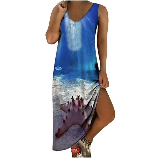 DPTALR Robe Longue Maxi Sans Manches à Col en V avec Poches pour Femmes Grande Taille