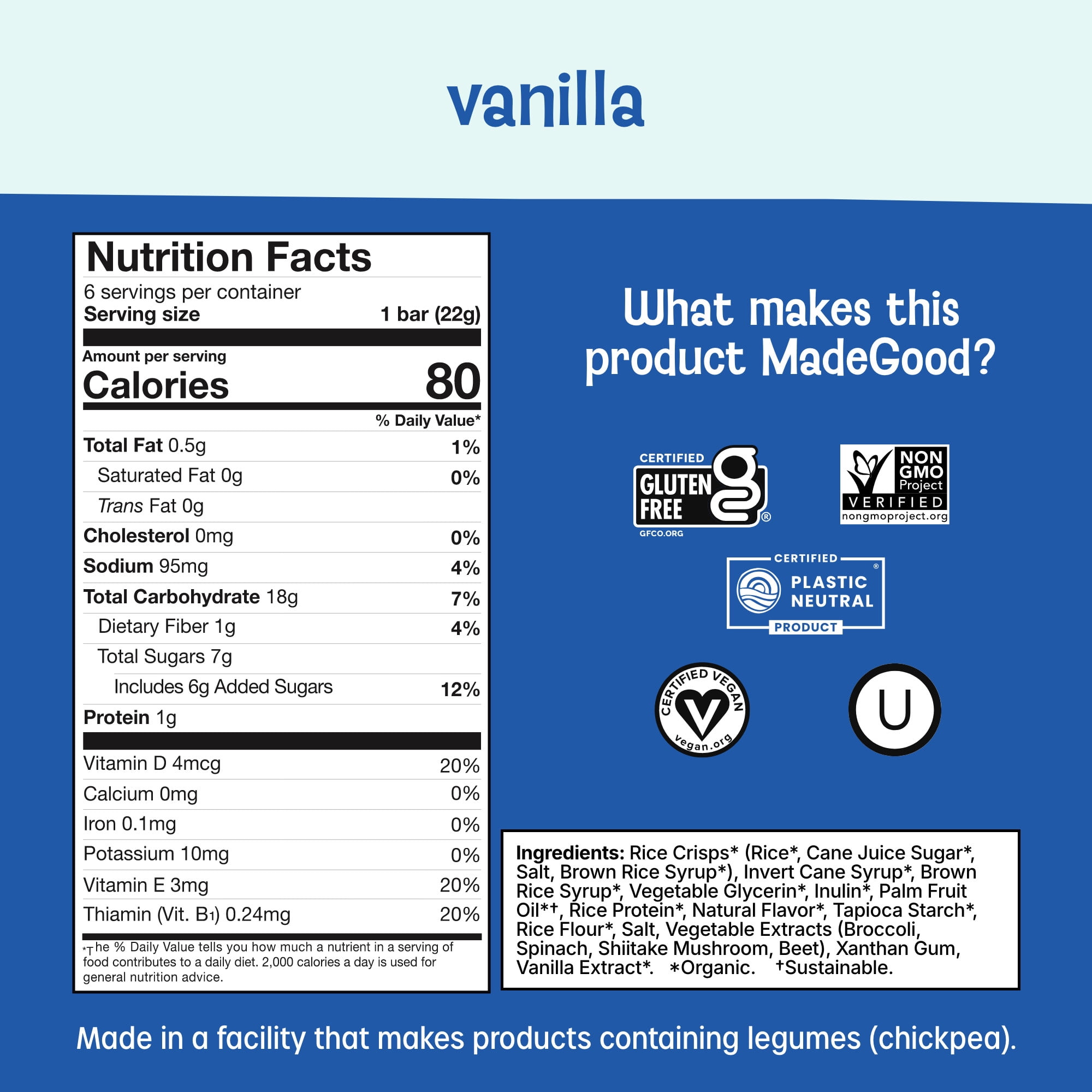 (6 pack) MadeGood Vanilla Crispy Squares 6pk