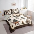 thumbnail image 2 of Castle Fairy Vintage Plaid Patchwork Cabin Wildlife King Bedding 7pcs,Bear Deer Paw Pine Fire Pit King Bed in a Bag,Brown Beige Cream,Grey Reversible, 2 of 7