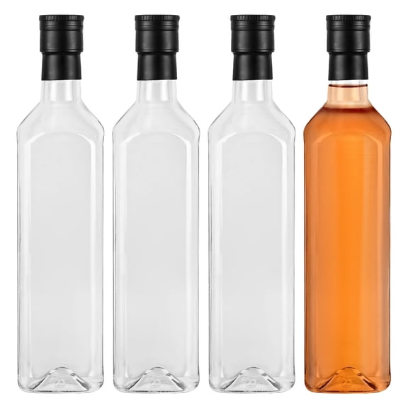 4 Pcs Plastic Wine Bottles with Screw Caps, Reusable Clear Bottles, Snap-on Cap, 750 ml/25.36 oz Capacity, Square Design for Easy Storage, Includes Protective Three-Layer Box