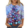thumbnail image 2 of Holiday Gifts! Titcea Christmas Shirts for Women 3/4 Sleeve Round Neck Fashion Christmas Print Pullover Sweaters 2024 Loose Comfortable Casual Tops, 2 of 5