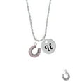thumbnail image 2 of Delight Jewelry Silvertone Beaded Pink Crystal Horseshoe with Good Luck Silvertone Script Initial Disc - U - Charm Necklace, 20"+3", 2 of 4