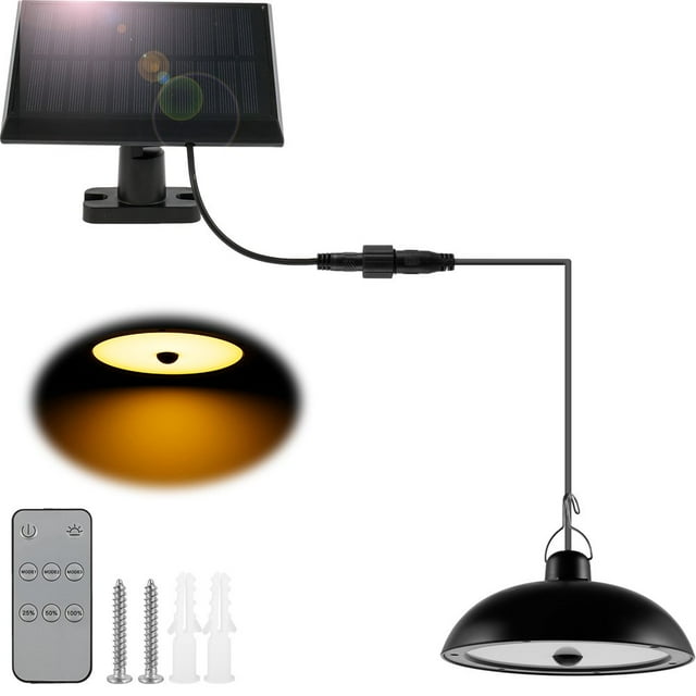 78/156LED Solar Pendant Lights with Remote Control IP65 Waterproof Solar Shed Light with 3 Lighting Modes Double Head Hanging Lamp with 9.84FT Cord Decorations Lamp for Barn Balcony Garde