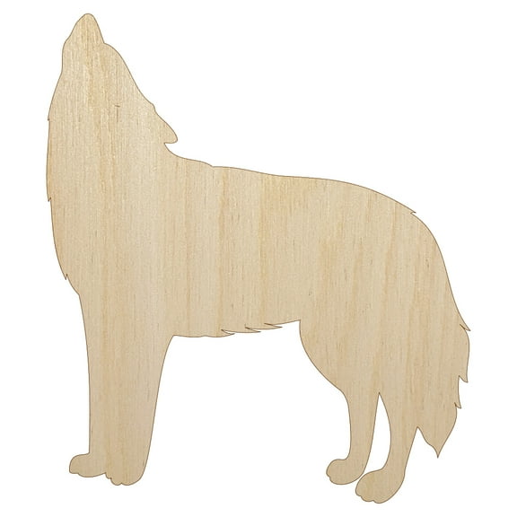 Howling Wolf Solid Wood Shape Unfinished Piece Cutout Craft DIY Projects - 4.70 Inch Size - 1/8 Inch Thick