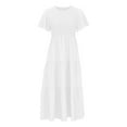 thumbnail image 4 of IROINNID Savings Wedding Guest Dresses for Women Evening Night Formal Fall Dress Sexy Summer Short Sleeve Round Neck Solid Color Pleated Dress Trendy A-Line Dress,White, 4 of 6