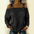 thumbnail image 2 of LEKODE Shoulder Denim Top Country Concert Outfits Adjustable Strap Women's Casual Vintage Washed Sexy Blouses Shoulder Denim Shirt cold shoulder tops sexy denim outfits for women Solid Black XL, 2 of 5