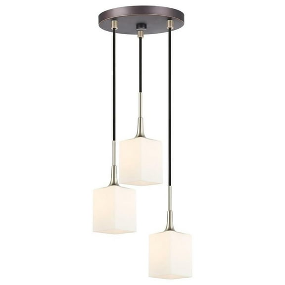 Woodbridge Lighting Chelsea 3-Light Opal Square Glass Cluster Pendant in Nickel