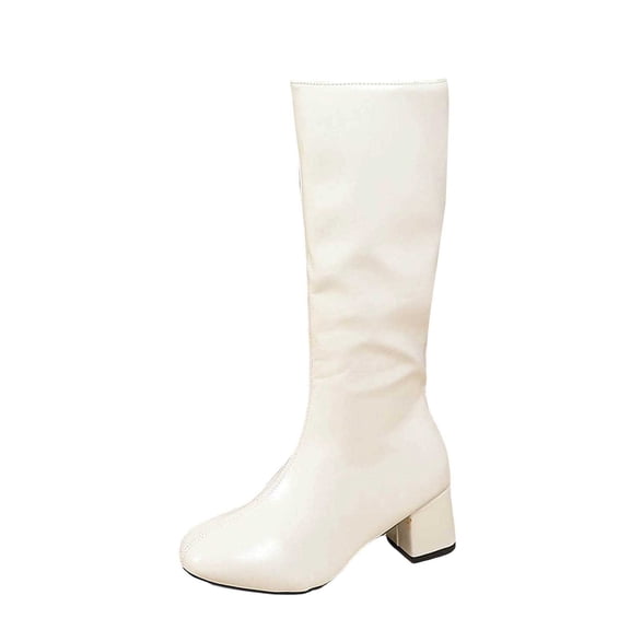 DeHolifer Knee High Boots for Women Low Block Heel Round Toe Comfortable Tall Boots Zip Up Boots
