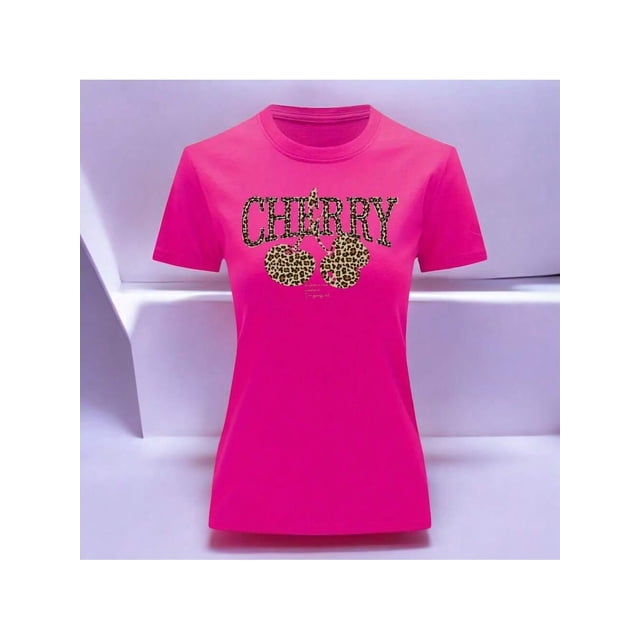 Playera Blusa Cherry Cerezas Animal Print Color Fucsia Talla Chica Marca Emil SaEs
