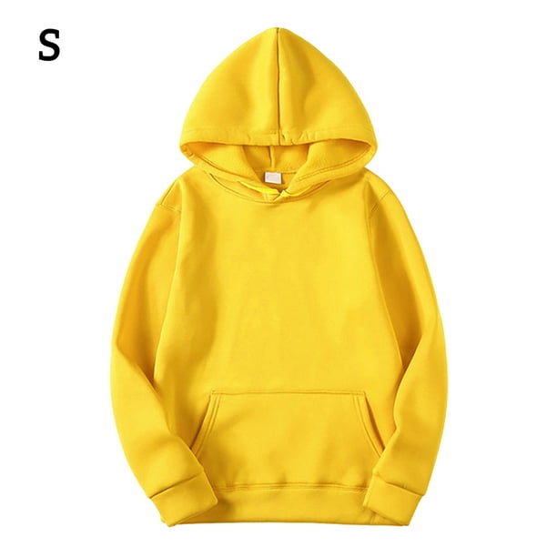 Hoodie Cotton Unisex Hooded Sweatshirt Sweat Absorbing Warming Sweater  Hoodie, Yellow, S 