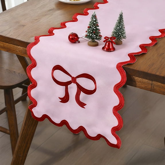 Red Bow Table Runner Christmas Decorations 69 Inches Cute Bow Heart Scalloped Table Runner Coquette Dining Decor for Birthday Baby Shower Party Valentine's Home Decor Christmas Wedding Party Supplies