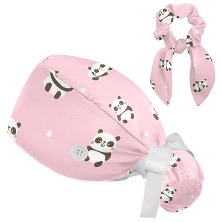 

Working Cap with Buttons and Sweatband Scrub Hat Bouffant Caps with Scrunchie Panda Tie Back Hats