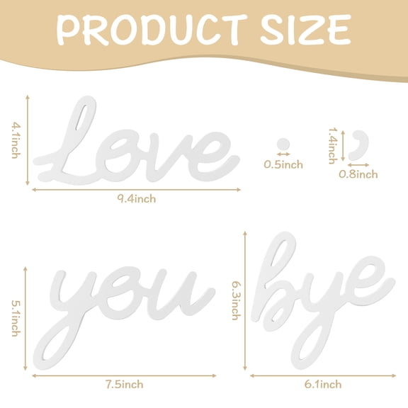 2ooya Love You Bye Wooden Sign Set for Farewell Party Wall Decor, Cafe Restaurant Photo Props, White, 3Piece