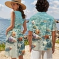 thumbnail image 4 of Jeiento Beach Starfish Couples Vacation Outfits Matching Sets Summer Dress for Women Mens Button Down Short Sleeve Shirt Vacation Beach Short Tiered Dresses, 4 of 6