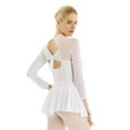 thumbnail image 3 of RUNQHUI Women's Figure Ice Skating Dress Mesh Splice Cutout Ballet Leotard Tutu Skirt Gymnastics White S, 3 of 7