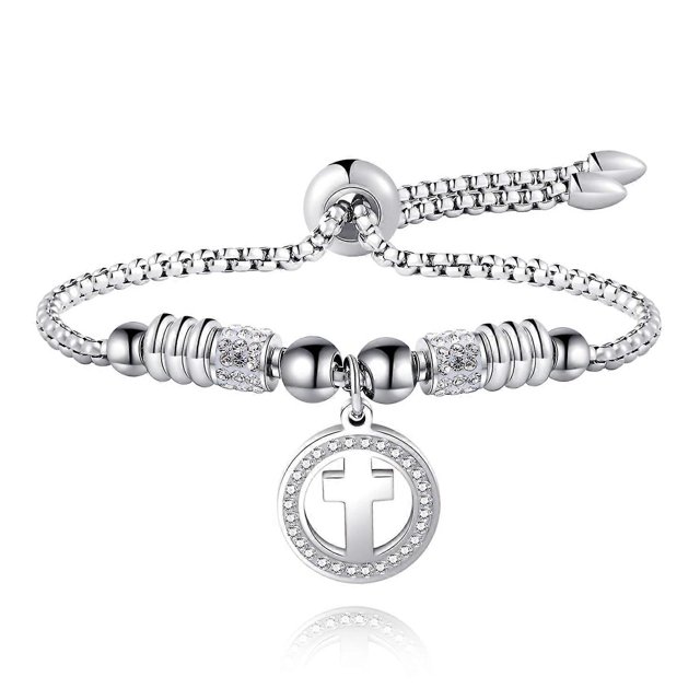 Pulsera de cruz para mujer, pulsera de plata con dije de cruz, ajustable, de acero inoxidable, con Jesús, católica, regalos religiosos para mujer.