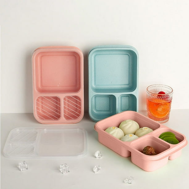 Contenedor de almacenamiento de alimentos con lonchera portátil | Compartimento apto para microondas Bento Box | Organizador de picnic de plástico a prueba de fugas | 3 compartimentos