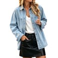 thumbnail image 3 of Tqcoqu Womens Lapel Collar Denim Shirt Jacket, Oversized Loose Fit Long Sleeve Shacket with Pockets, 2026 Fall Trendy Denim Clothes, 3 of 10