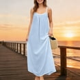 thumbnail image 5 of Qgtaibl Womens Spaghetti Strap Long Dress Cotton Soft Loose Fit Loungewear Lace Patchwork Backless Maxi Sundress Light Blue S, 5 of 9