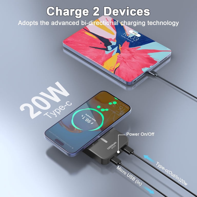 Power Bank Magnetico Wireless Riapow 10000mAh – Ricarica Rapida PD20W E QC 3.0 Con Display LED Per IPhone 16/15/14/13/12