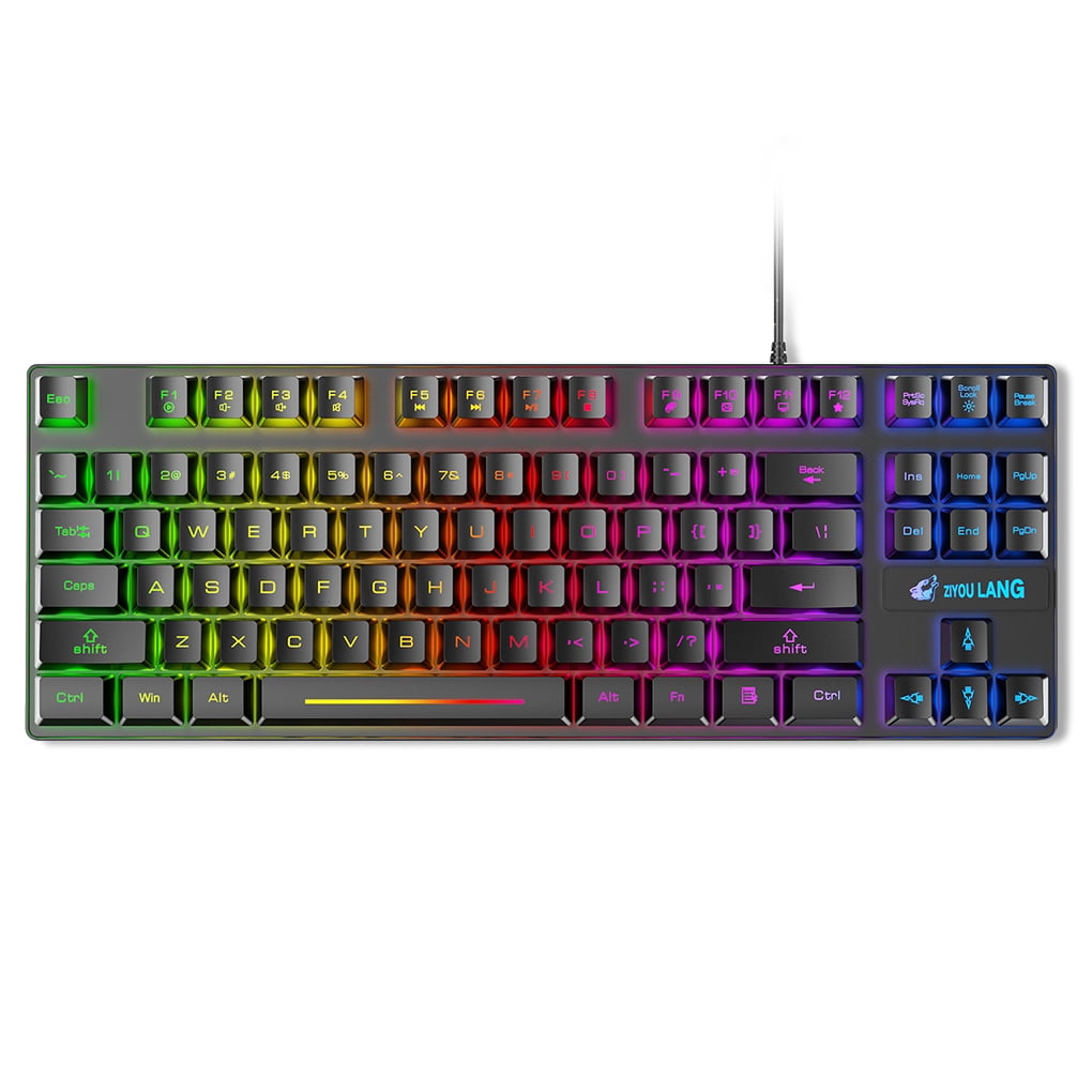 Wired LED Backlit Keyboard 87Key PC Mechanical Lighted Keyboards Black