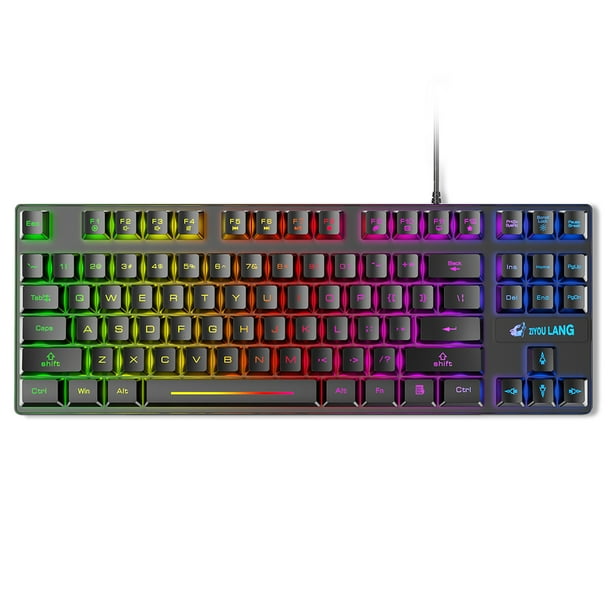 Teclado con retroiluminación LED con cable PC de 87 teclas Teclados mecánicos iluminados Negro Resistencia a derrames Accesorios para portátiles Regalos para niños Tableta Negro, un solo color Vogacara EL005048-01B