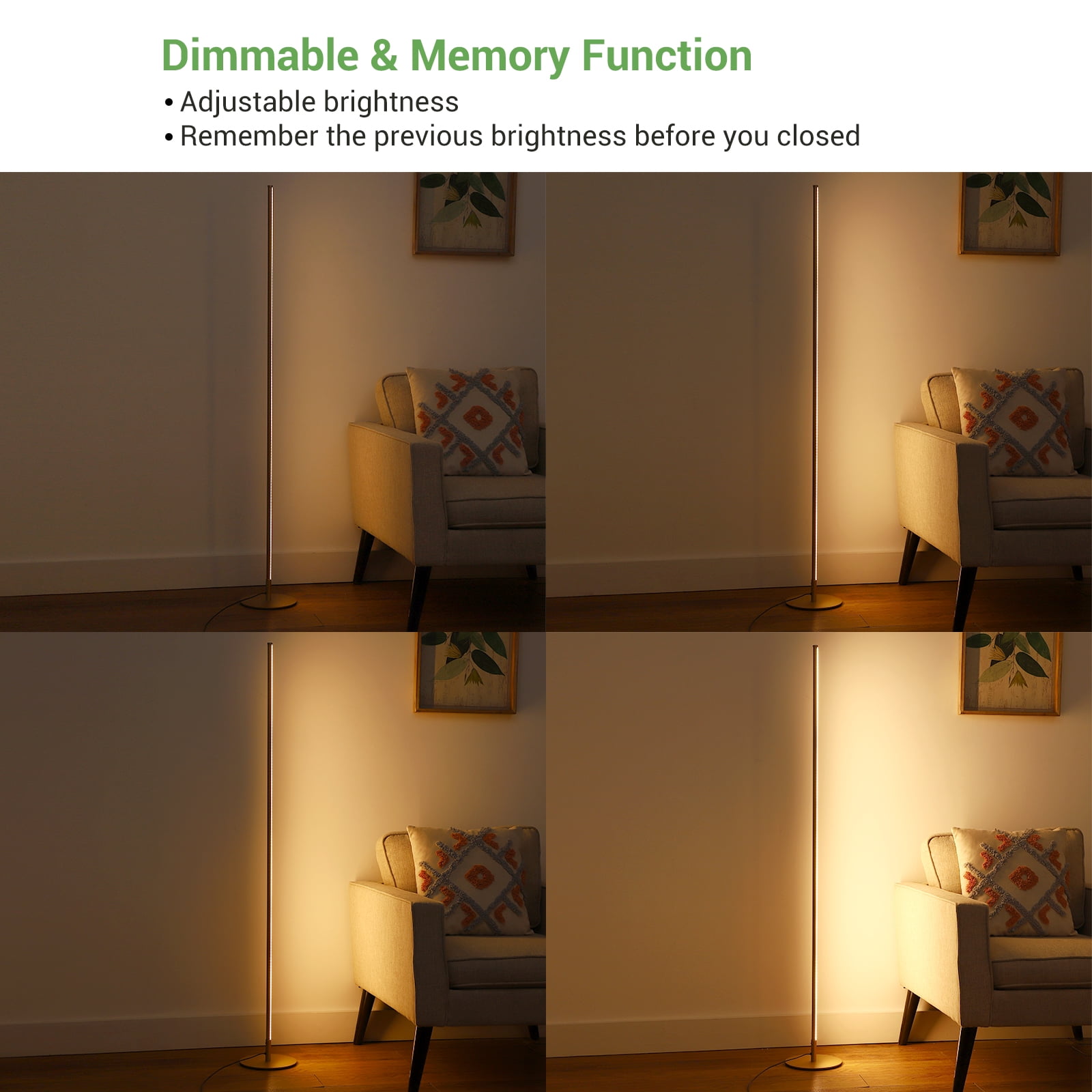 DEWENWILS 57.5" LED Corner Floor Lamps for Living Room Set of 2, Dimmable Standing Lamps for Bedroom, Office, 3000K, Gold