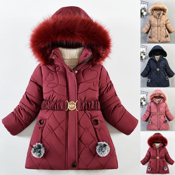 TAGOLD Girls' Outerwear Jackets Stylish Heart Zip Button Pockets Thick Long Sleeve Hooded Outerwear For 4-10 Years