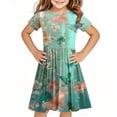 thumbnail image 2 of SGFCWSX Girls Short Sleeve Skater Dress Kids Crewneck Dinosaur Print Swing Dress for Spring Summer Casual Play Mint Green Size 9-10 Years, 2 of 5