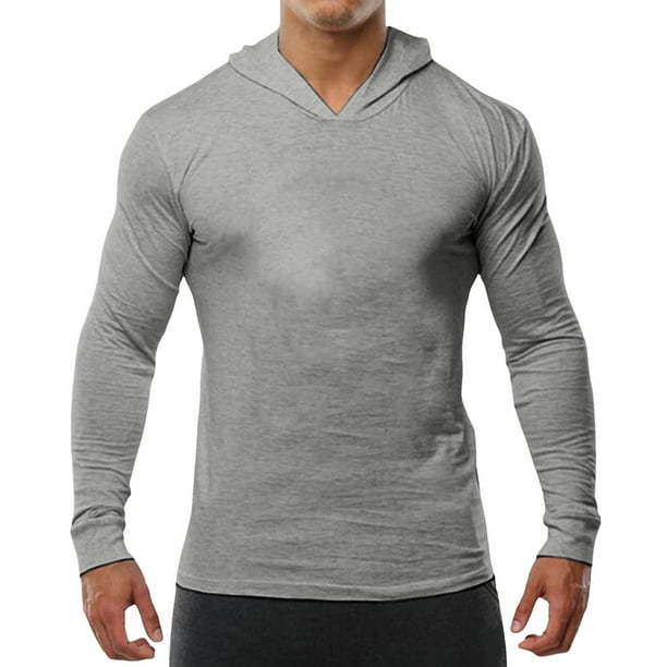 Sudadera con capucha deportiva de moda para hombre: sudadera de entrenamiento de color liso, mezcla de algodón, transpirable, corte ajustado, para el gimnasio, correr y ocasiones informales