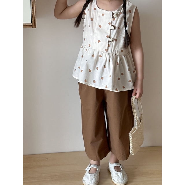 Conjunto de manga corta de verano para niños, camisa de algodón, traje para niñas, Top sin mangas y pantalones recortados, ropa para hermanos, 2 uds.