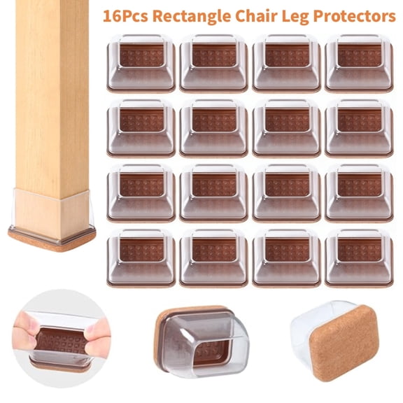 Tyasoleil 16Pcs Extra Large Rectangle Clear Chair Leg Floor Protectors, Felt Furniture Pads Caps for Hardwood Floor, Dining Table Bar Stool (Fit L :1.3-1.7", W: 0.9-1.2")