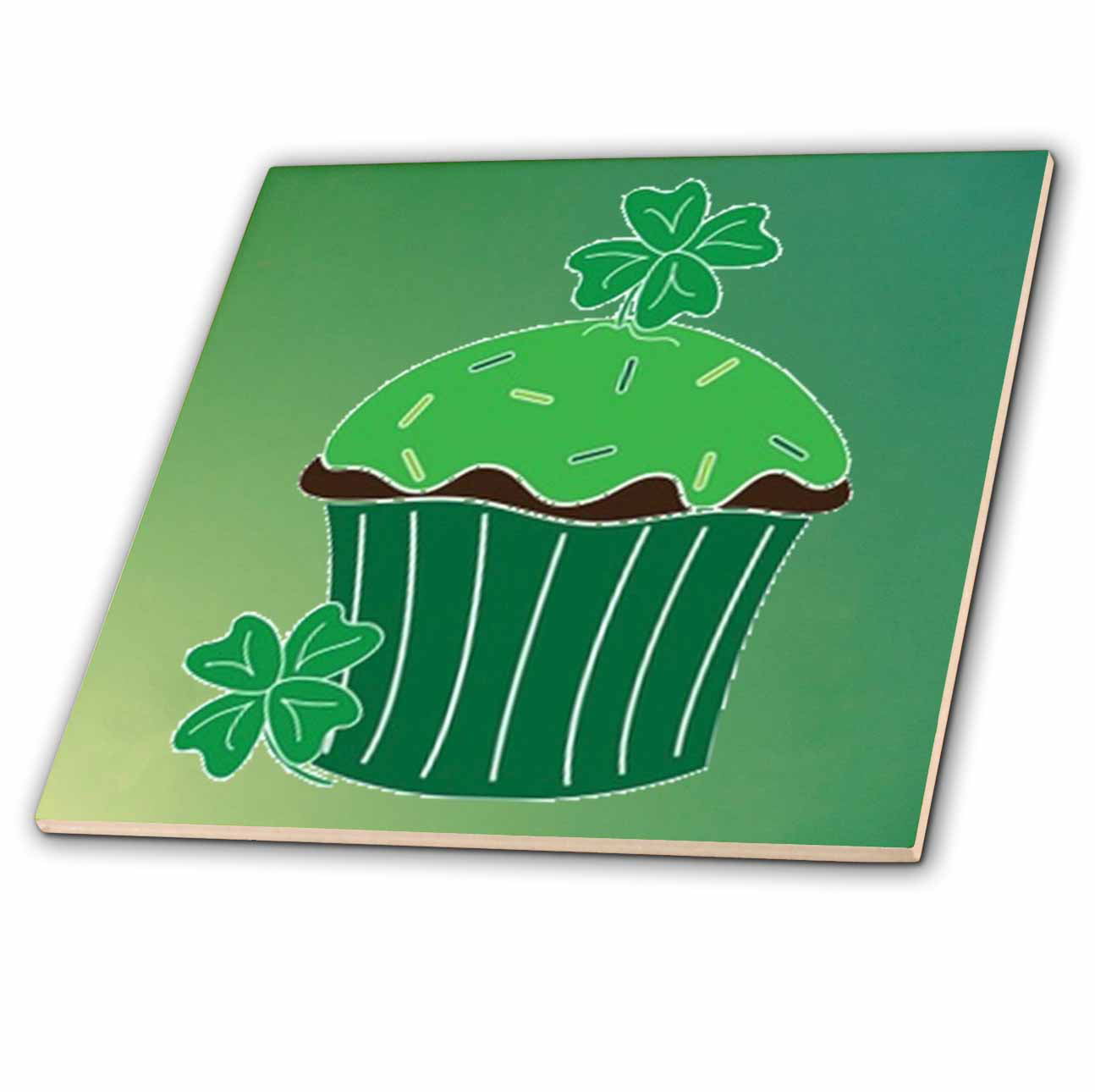 3dRose ct_37315_4 Green Irish Cupcake-Ceramic Tile 12-Inch 