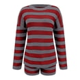 thumbnail image 4 of 2 Piece Outfits Women Striped Knitted Color Block Oversized Long Sleeve Sweater and Shorts Set Casual Fall Trendy Cozy Loose Outfits, 4 of 6