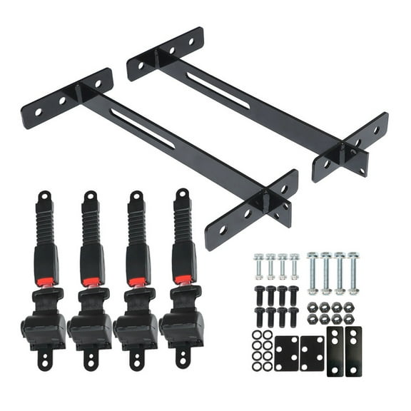 4-pack Seat Belts 42" Retractable Black with Brackets Universal for Two Seat Golf Cart