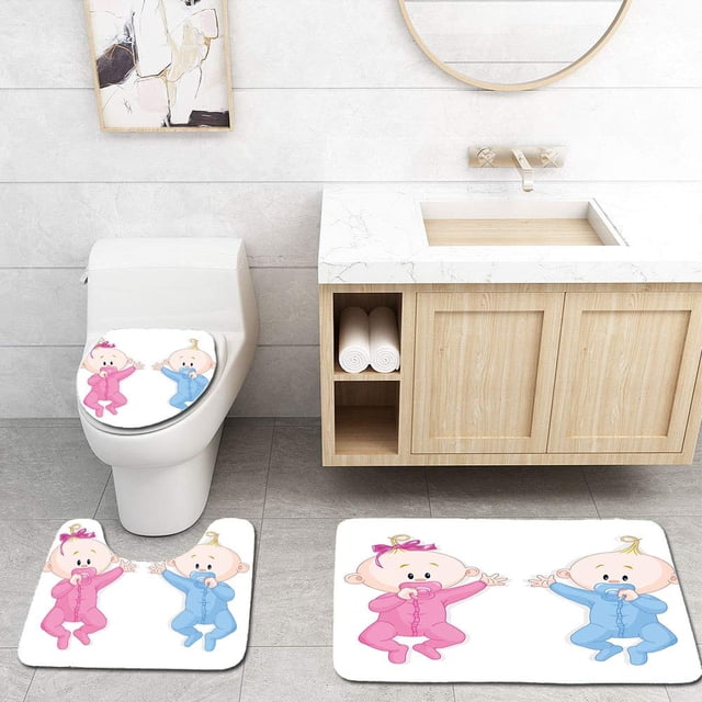 Alfombra de baño ABPHQTO 3 piezas Lovely Toddlers Rosa Azul con respaldo antideslizante