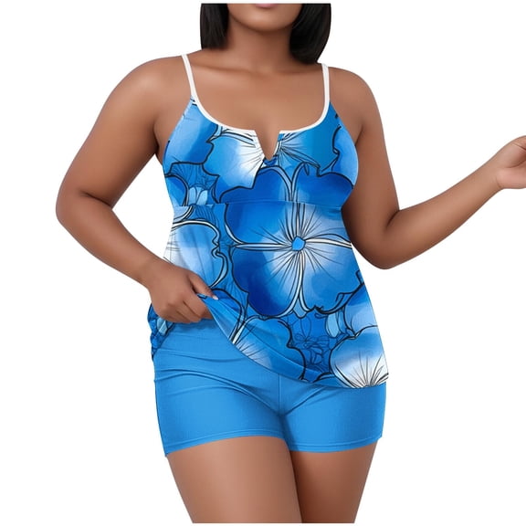CLOISE Swimming Suits for Women Tankini Set Plus Size Two Piece Swimwear with Boy Shorts Built in Bra Full Coverage Swimsuits Flowers Bathing Suit Hawaiian Beachwear