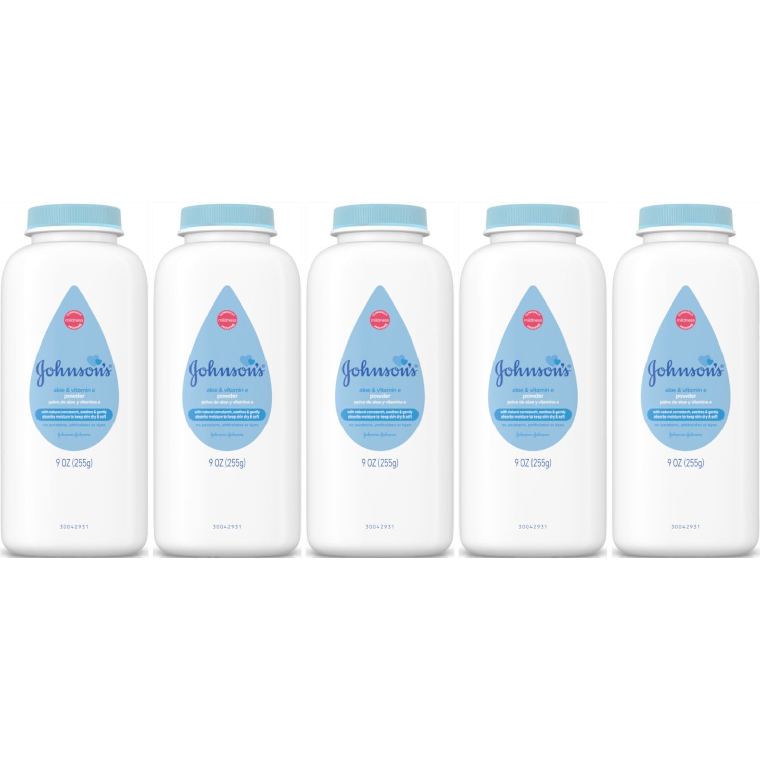 Johnson's Baby Powder, Soothing Aloe & Vitamin E, 9 oz (5 pack) (Bundle)