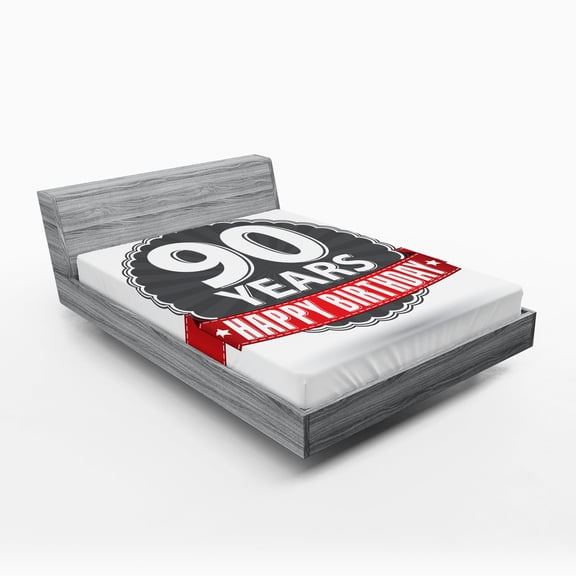 Ambesonne Retro Fitted Sheet, Birthday Red Ribbon, Queen Size, Red Grey White